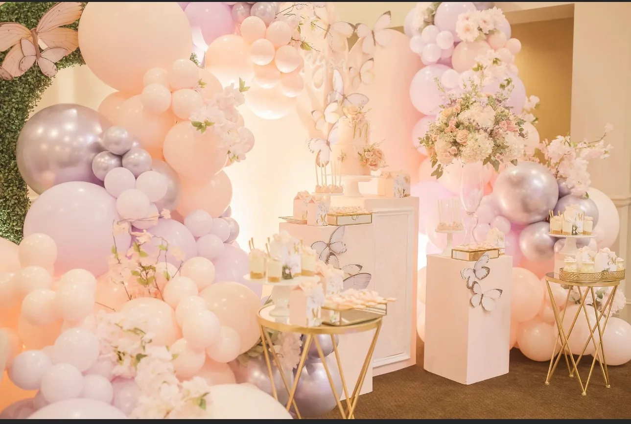Balloon decoration setup for a birthday celebration at Spring Hall Event Venue in Atlanta, Georgia
